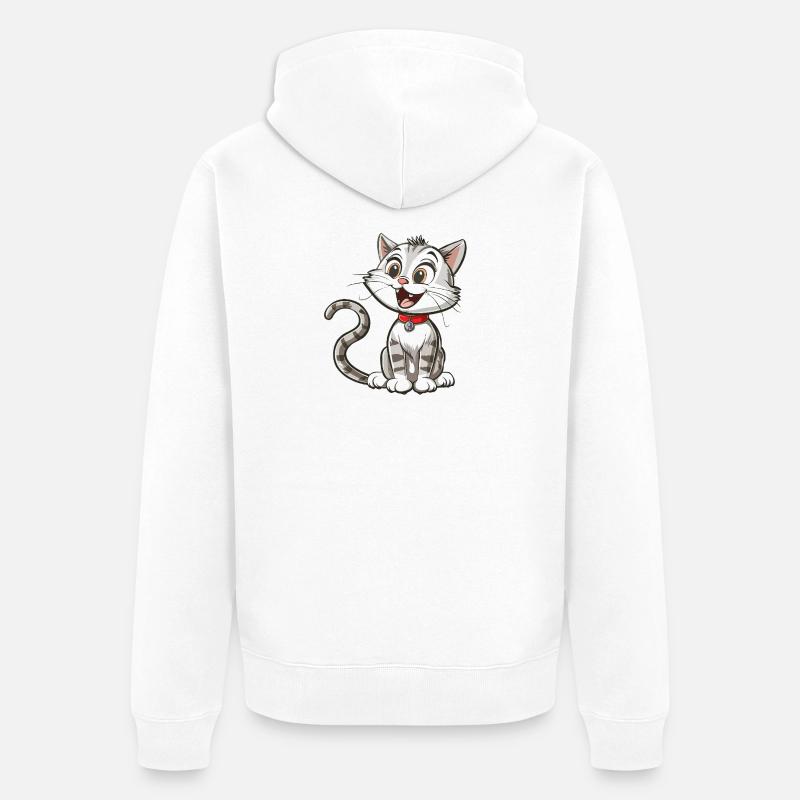 Chat animé joyeux avec collier - Veste à capuche bio Premium Unisexe - blanc
