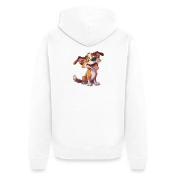 Cheerful Cartoon Dog - Unisex Premium Organic Zip Hoodie - white - Back - Thijin (182cm)