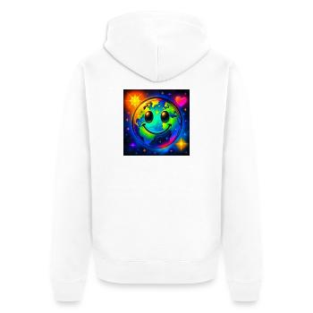 Farbige Glückserde im Neon-Universum - Unisex Premium Bio Zip Hoodie - Weiß - Hinten - Thijin (182cm)