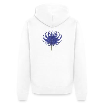 Illustration élégante de chrysanthème bleu - Veste à capuche bio Premium Unisexe - blanc - Dos - Thijin (182cm)