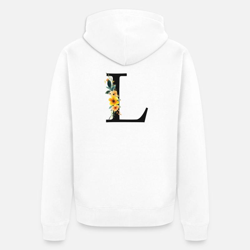 L Monogramm, Floral, personalisierbar - Unisex Premium Bio Zip Hoodie - Weiß