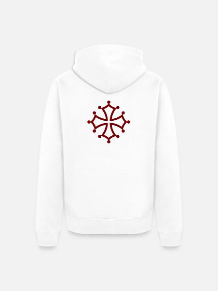 Rotes Katharerkreuz, Symbol des okzitanischen Widerstands - Unisex Premium Bio Zip Hoodie - Weiß