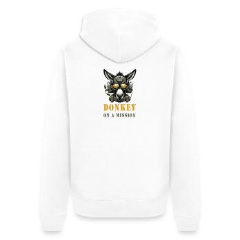 Donkey on Mission - Military - Unisex Premium Organic Zip Hoodie - white - Back - Thijin (182cm)