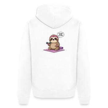 Adorable Workout Sloth Design - Unisex Premium Organic Zip Hoodie - white - Back - Thijin (182cm)