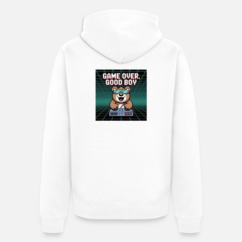 Retro Gaming Mignon DJ Bear - Veste à capuche bio Premium Unisexe - blanc