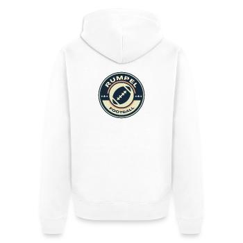 Rumpelfootball Centerpiece - Unisex Premium Bio Zip Hoodie - Weiß - Hinten - Thijin (182cm)