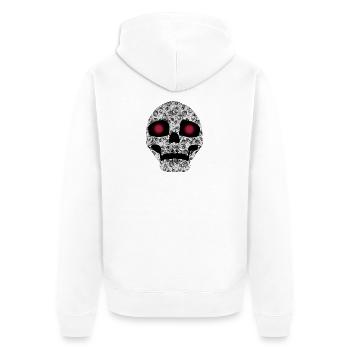 menschenschädel mit schnörkeln - Unisex Premium Bio Zip Hoodie - Weiß - Hinten - Thijin (182cm)