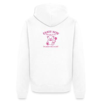Rosa Bär – Sei geduldig mit dir selbst Shirt - Unisex Premium Bio Zip Hoodie - Weiß - Hinten - Thijin (182cm)