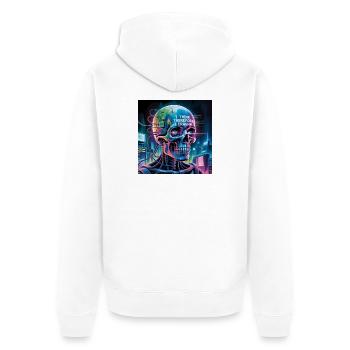 Cyberpunk Skull with Technology Quotes - Unisex Premium Organic Zip Hoodie - white - Back - Thijin (182cm)