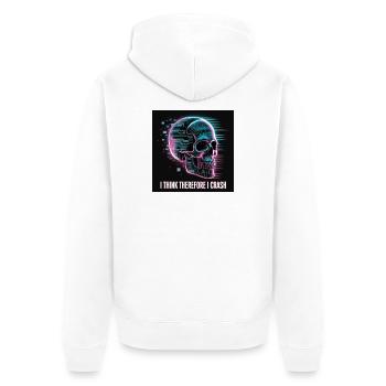 Cyberpunk Totenschädel mit digitalem Glitch - Unisex Premium Bio Zip Hoodie - Weiß - Hinten - Thijin (182cm)