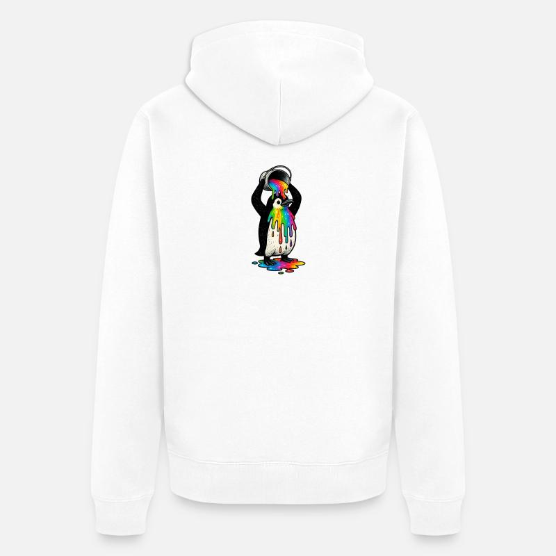 Bunter Pinguin mit Farbeimer - Unisex Premium Bio Zip Hoodie - Weiß