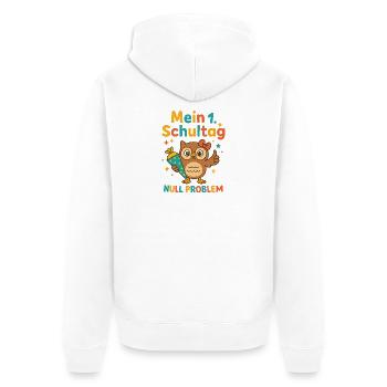 Mein 1. Schultag | Eule mit Schultüte & Schleife - Unisex Premium Bio Zip Hoodie - Weiß - Hinten - Thijin (182cm)