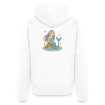 Nordische Fantasie - Lila Meerjungfrau - Unisex Premium Bio Zip Hoodie - Weiß - Hinten - Thijin (182cm)