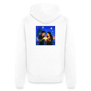 Romantic Couple Holding Glowing Infinity Heart - Unisex Premium Organic Zip Hoodie - white - Back - Thijin (182cm)
