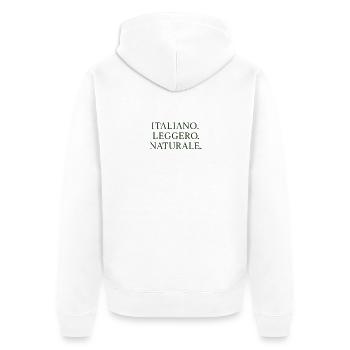 Italienische Leichtigkeit Natürliche Schrift - Unisex Premium Bio Zip Hoodie - Weiß - Hinten - Thijin (182cm)