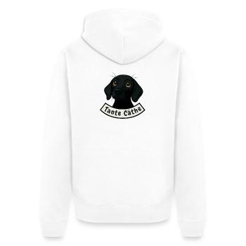 Schweißhund Tante Cäthe - Unisex Premium Bio Zip Hoodie - Weiß - Hinten - Thijin (182cm)