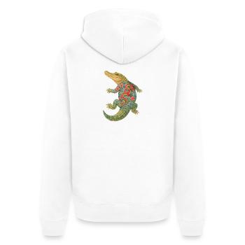 Yakuza-Krokodil – Uralte Kraft in der Tinte - Unisex Premium Bio Zip Hoodie - Weiß - Hinten - Thijin (182cm)