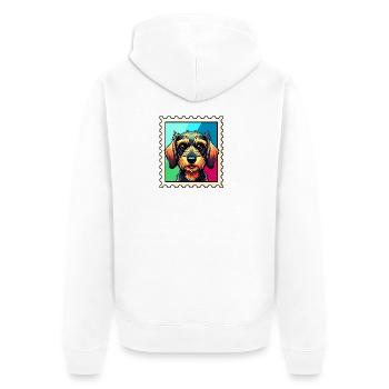 Buntes Hundeporträt im Pop-Art Stil - Unisex Premium Bio Zip Hoodie - Weiß - Hinten - Thijin (182cm)
