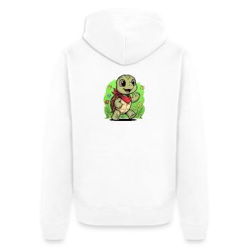Niedlicher Schildkröte mit Rucksack und Blumen - Unisex Premium Bio Zip Hoodie - Weiß - Hinten - Thijin (182cm)