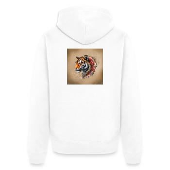 Tigre und Roses Künstlerisches Porträt - Unisex Premium Bio Zip Hoodie - Weiß - Hinten - Thijin (182cm)