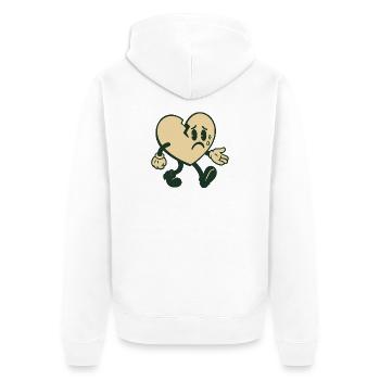 Gebrochenes Herz mit traurigem Gesichtsausdruck - Unisex Premium Bio Zip Hoodie - Weiß - Hinten - Thijin (182cm)