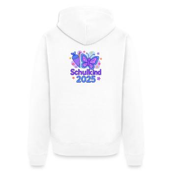 Schulanfang 2025 „Schmetterling“ - Unisex Premium Bio Zip Hoodie - Weiß - Hinten - Thijin (182cm)