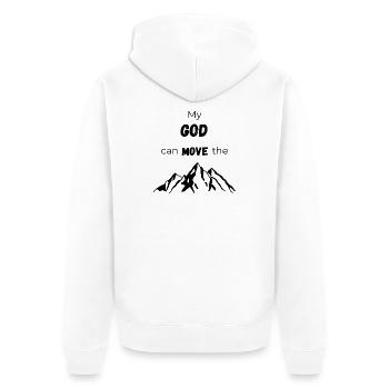 Mein Gott kann die Berge versetzen - Unisex Premium Bio Zip Hoodie - Weiß - Hinten - Thijin (182cm)