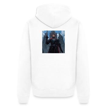 dark_fantasy_knight_looking_up_i artikel - Unisex Premium Bio Zip Hoodie - Weiß - Hinten - Thijin (182cm)