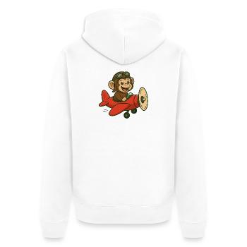 Lachender Affe im Flugzeug mit Pilotbrille - Unisex Premium Bio Zip Hoodie - Weiß - Hinten - Thijin (182cm)