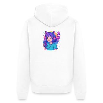 Vaporwave Neko Girl - Esthétique Anime Rétro - Veste à capuche bio Premium Unisexe - blanc - Dos - Thijin (182cm)