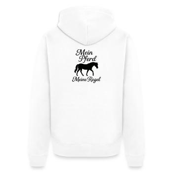 Mein Pferd Meine Regel - Unisex Premium Bio Zip Hoodie - Weiß - Hinten - Thijin (182cm)