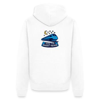 Nachtzug – Prendre le train de nuit - Veste à capuche bio Premium Unisexe - blanc - Dos - Thijin (182cm)