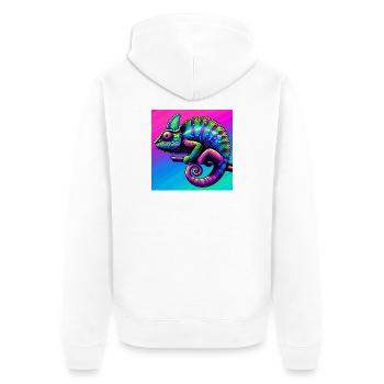 Chamäleon - Unisex Premium Bio Zip Hoodie - Weiß - Hinten - Thijin (182cm)