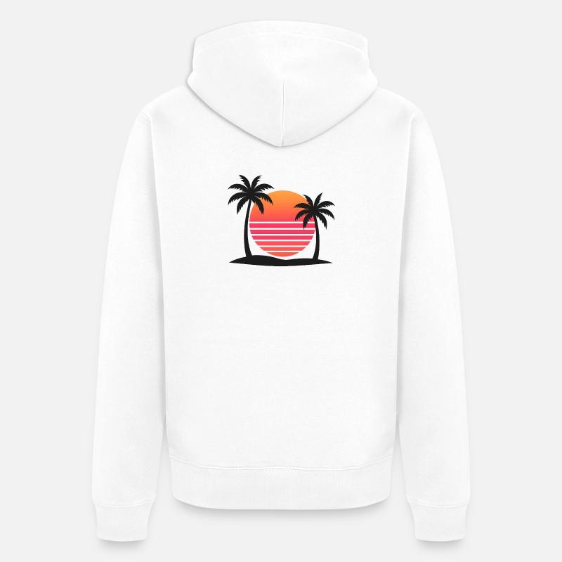 Coucher de soleil tropical avec palmiers - Veste à capuche bio Premium Unisexe - blanc