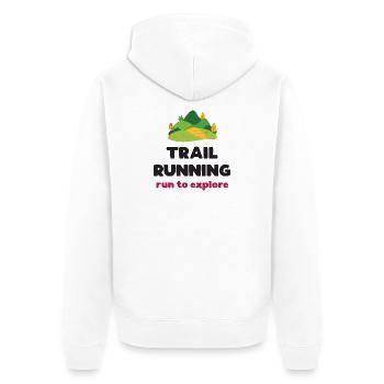 Trailrunning – Laufen, um die Welt zu erkunden - Unisex Premium Bio Zip Hoodie - Weiß - Hinten - Thijin (182cm)
