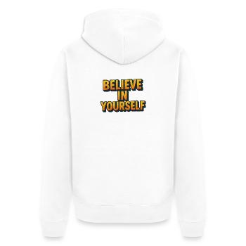 Glaube An Dich Selbst 3D Schriftzug - Unisex Premium Bio Zip Hoodie - Weiß - Hinten - Thijin (182cm)