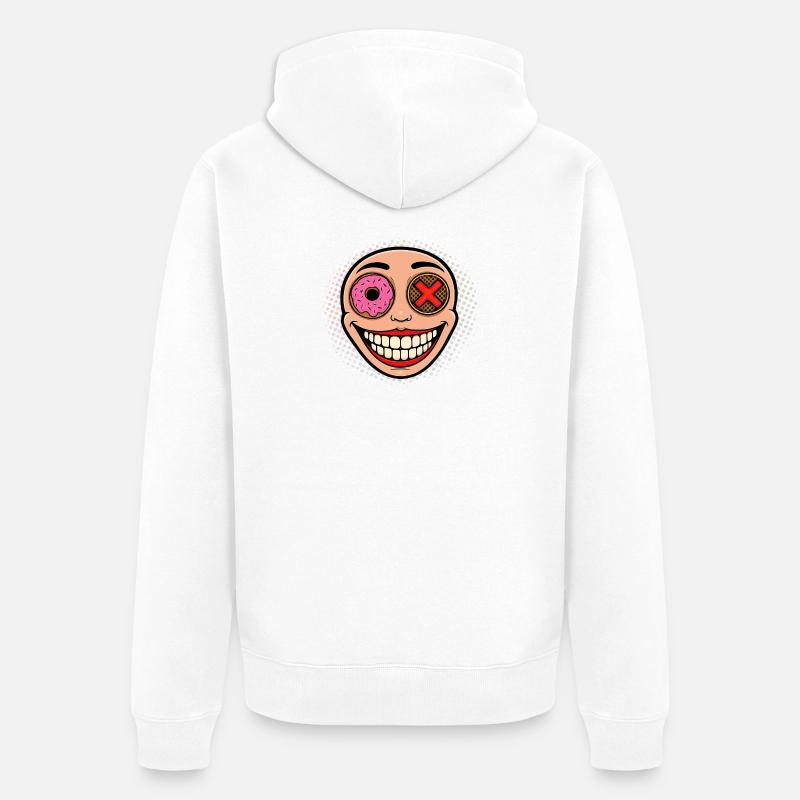 Lächelndes Maskottchen mit Donut und Kake - Unisex Premium Bio Zip Hoodie - Weiß