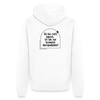 Kosmisch Überqualifiziert – Zynischer Humor - Unisex Premium Bio Zip Hoodie - Weiß - Hinten - Thijin (182cm)