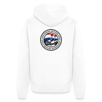 Abstraktes niederländisches Flaggenkunstdesign - Unisex Premium Bio Zip Hoodie - Weiß - Hinten - Thijin (182cm)
