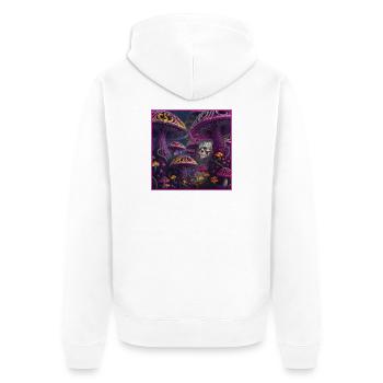 Mystischer Pilzschädelwald - Unisex Premium Bio Zip Hoodie - Weiß - Hinten - Thijin (182cm)