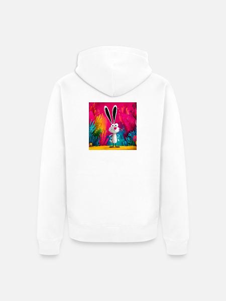 Cartoon Kaninchen im bunten Dschungel - Unisex Premium Bio Zip Hoodie - Weiß