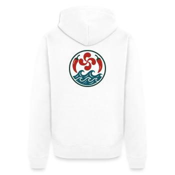 Tribal Spiralmuster in Rot und Blau - Unisex Premium Bio Zip Hoodie - Weiß - Hinten - Thijin (182cm)