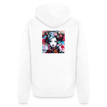 Buntes urbanes Frauenporträt - Unisex Premium Bio Zip Hoodie - Weiß - Hinten - Thijin (182cm)