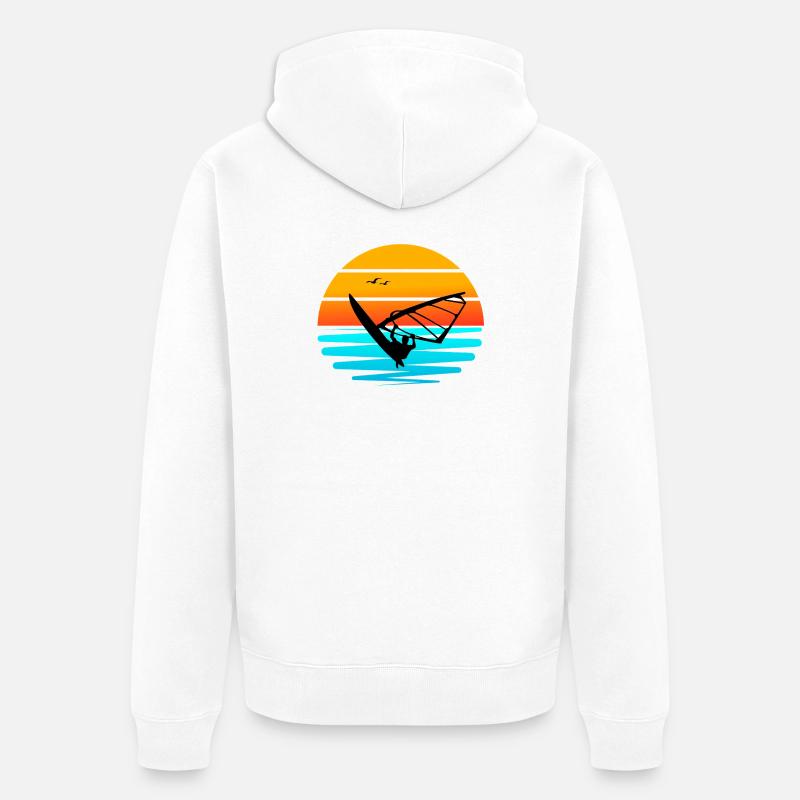 Windsurf au Coucher de Soleil - Veste à capuche bio Premium Unisexe - blanc