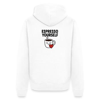 Entzückende Kaffeetasse mit Herz - Unisex Premium Bio Zip Hoodie - Weiß - Hinten - Thijin (182cm)