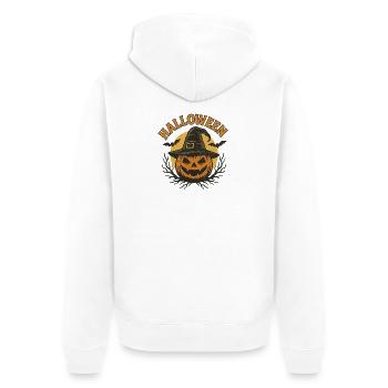Halloween Kürbiskopf mit Hexenhut Design - Unisex Premium Bio Zip Hoodie - Weiß - Hinten - Thijin (182cm)