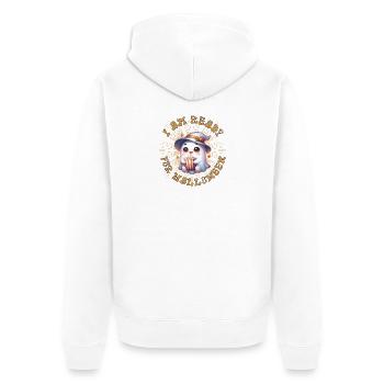 Cute ghost witch charm in Halloween style - Unisex Premium Organic Zip Hoodie - white - Back - Thijin (182cm)