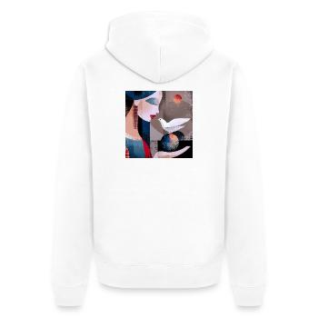 Abstract Portrait with Dove and Colorful Spheres - Unisex Premium Organic Zip Hoodie - white - Back - Thijin (182cm)