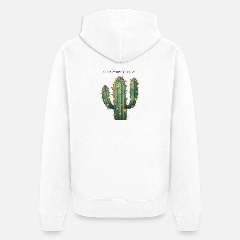 Großer Weihnachtskaktus – Prickly but Festive - Unisex Premium Bio Zip Hoodie - Weiß