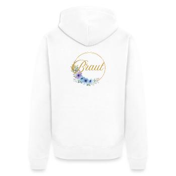 Team Braut! Kreis, Floral, Blau, Lila, Gold - Unisex Premium Bio Zip Hoodie - Weiß - Hinten - Thijin (182cm)